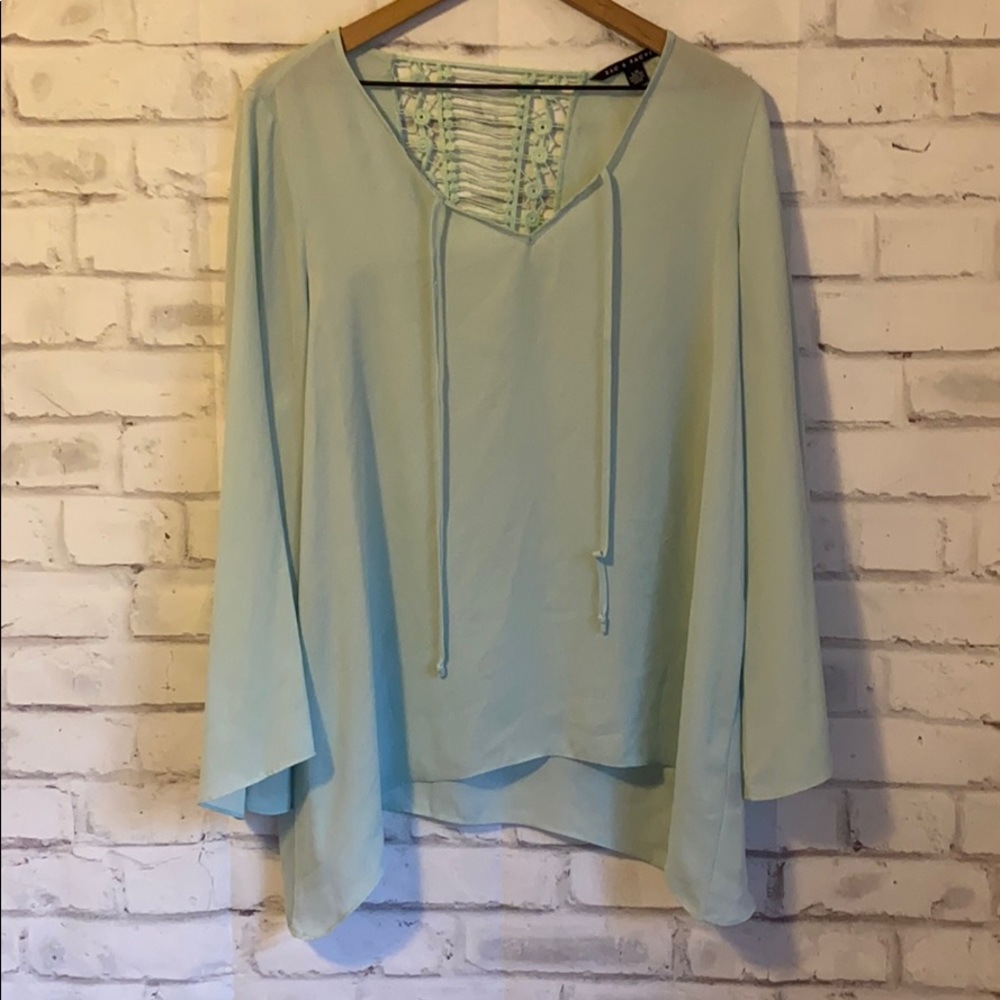 Zac & Rachel bell sleeve teal blouse